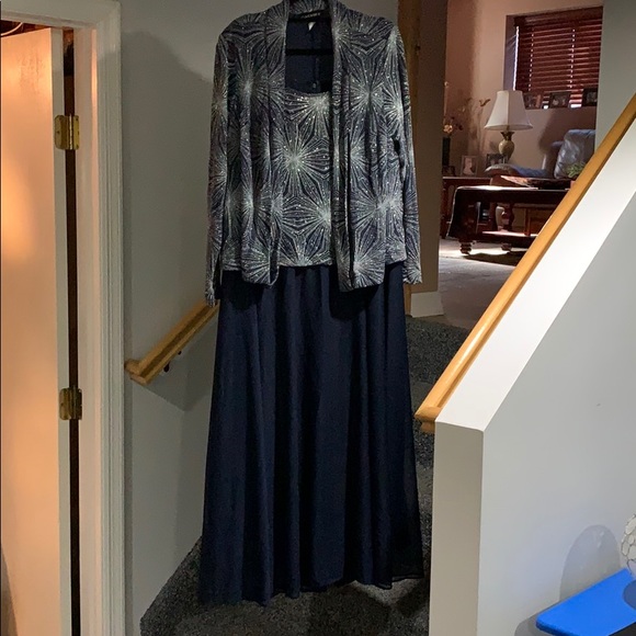 Cache navy blue and silver gown - Picture 1 of 7